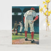 ヴィンテージスポーツ野球選手がマウンドで投手 カード (黄色い花)