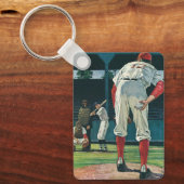 ヴィンテージスポーツ野球選手がマウンドで投手 キーホルダー (正面)