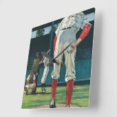 ヴィンテージスポーツ野球選手がマウンドで投手 スクエア壁時計 (傾斜)