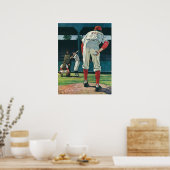 ヴィンテージスポーツ野球選手がマウンドで投手 ポスター (キッチン)