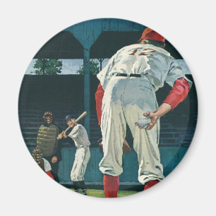 ヴィンテージスポーツ野球選手がマウンドで投手 マグネット
