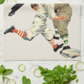 ヴィンテージスポーツ野球選手セーフアットホームプレート キッチンタオル (折り畳み)