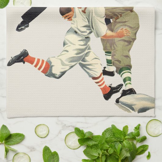 ヴィンテージスポーツ野球選手セーフアットホームプレート キッチンタオル (折り畳み)