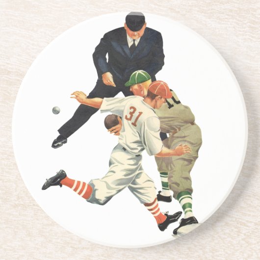 ヴィンテージスポーツ野球選手セーフアットホームプレート コースター (正面)