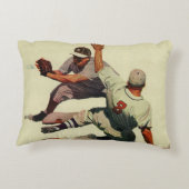 ヴィンテージスポーツ野球選手、ホームに滑り込む選手 アクセントクッション (裏面)