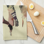 ヴィンテージスポーツ野球選手、ホームに滑り込む選手 キッチンタオル (四つ折り)