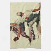 ヴィンテージスポーツ野球選手、ホームに滑り込む選手 キッチンタオル (縦)