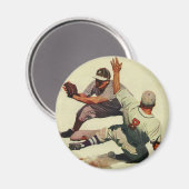 ヴィンテージスポーツ野球選手、ホームに滑り込む選手 マグネット (正面/裏面)