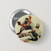 ヴィンテージスポーツ野球選手、ホームに滑り込む選手 缶バッジ (正面&裏面)