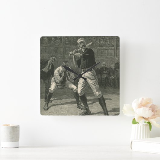 ヴィンテージスポーツ野球選手Thulstrup スクエア壁時計 (ホーム)