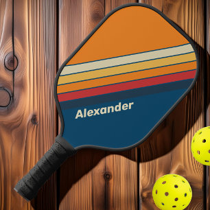 ヴィンテージスポーツ青ストライプの虹（名前） ピックルボールラケット