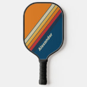 ヴィンテージスポーツ青ストライプの虹（名前） ピックルボールラケット (裏面)