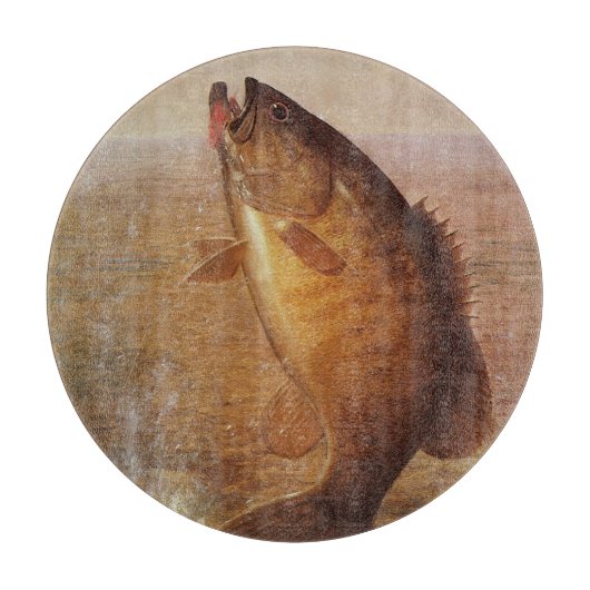 ヴィンテージスポーツ魚釣りラージムウスブラウンバスフィッシュ カッティングボード (正面)