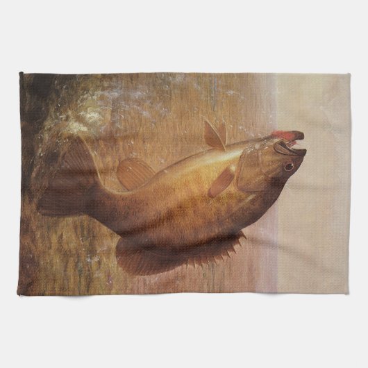 ヴィンテージスポーツ魚釣りラージムウスブラウンバスフィッシュ キッチンタオル (横)