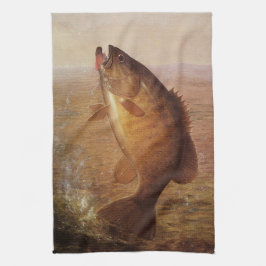 ヴィンテージスポーツ魚釣りラージムウスブラウンバスフィッシュ キッチンタオル