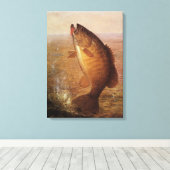 ヴィンテージスポーツ魚釣りラージムウスブラウンバスフィッシュ キャンバスプリント (インサイチュ (ウッドフロア))