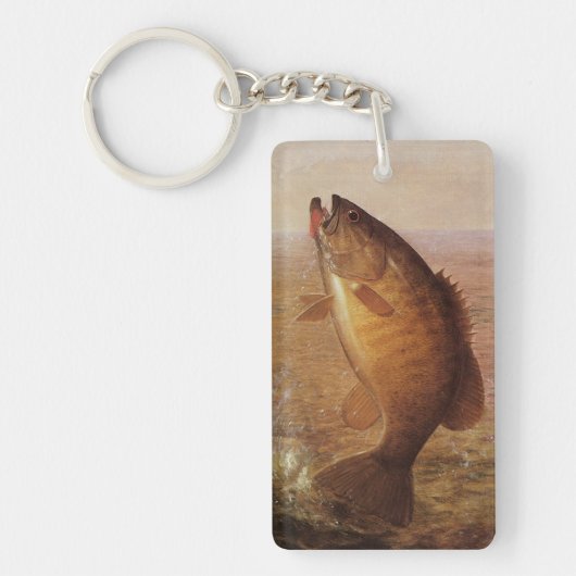 ヴィンテージスポーツ魚釣りラージムウスブラウンバスフィッシュ キーホルダー (正面)