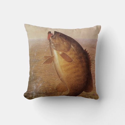 ヴィンテージスポーツ魚釣りラージムウスブラウンバスフィッシュ クッション (正面)