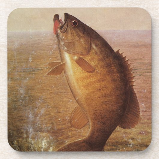 ヴィンテージスポーツ魚釣りラージムウスブラウンバスフィッシュ コースター (正面)
