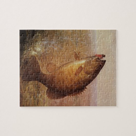 ヴィンテージスポーツ魚釣りラージムウスブラウンバスフィッシュ ジグソーパズル (横)