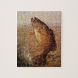 ヴィンテージスポーツ魚釣りラージムウスブラウンバスフィッシュ ジグソーパズル