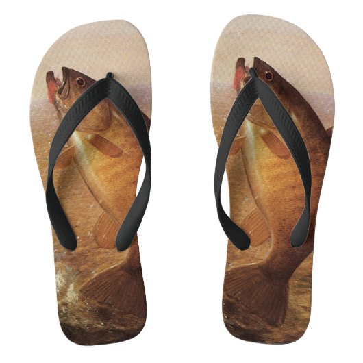 ヴィンテージスポーツ魚釣りラージムウスブラウンバスフィッシュ ビーチサンダル (フットベッド)