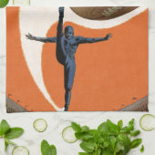 ヴィンテージスポーツ，サッカー選手がボールを蹴る キッチンタオル (折り畳み)