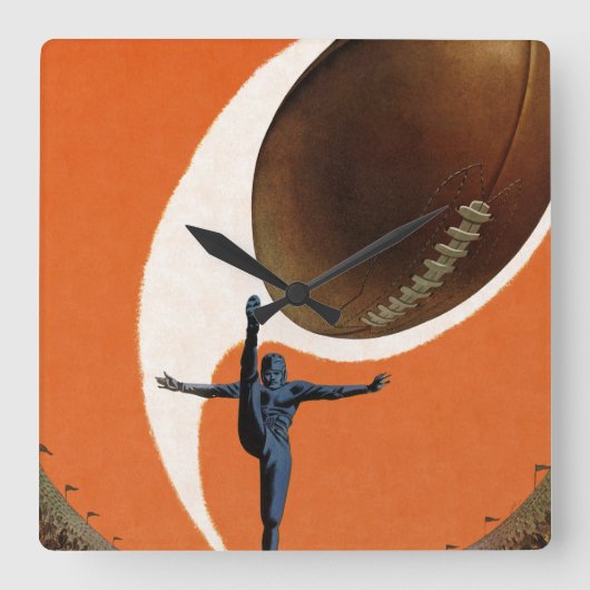 ヴィンテージスポーツ,サッカー選手がボールを蹴る スクエア壁時計 (正面)