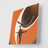 ヴィンテージスポーツ,サッカー選手がボールを蹴る スクエア壁時計 (傾斜)