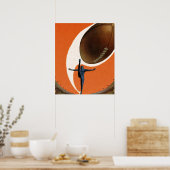 ヴィンテージスポーツ，サッカー選手がボールを蹴る ポスター (キッチン)