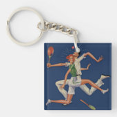 ヴィンテージスポーツ，テニス選手がラケットでクラッシュ キーホルダー (正面)