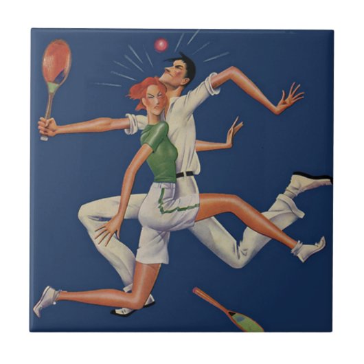 ヴィンテージスポーツ,テニス選手がラケットでクラッシュ タイル (正面)