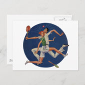 ヴィンテージスポーツ，テニス選手がラケットでクラッシュ ポストカード (正面/裏面)