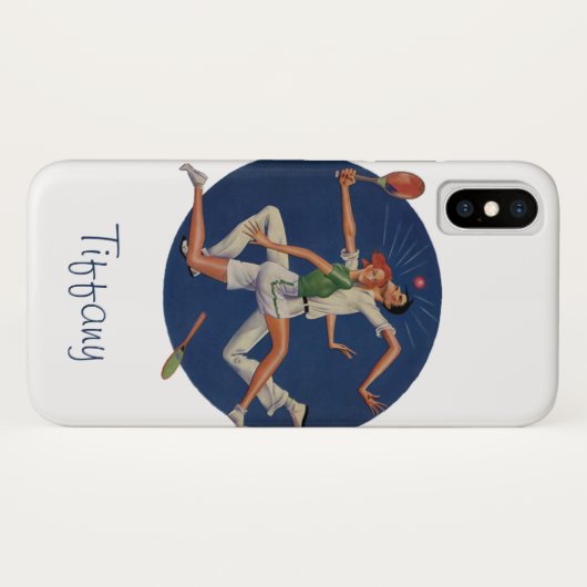 ヴィンテージスポーツ,テニス選手がラケットでクラッシュ Case-Mate iPhoneケース (裏面(横))