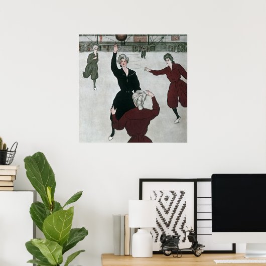 ヴィンテージスポーツ，女子バスケットボールの試合出場 ポスター (ホームオフィス)