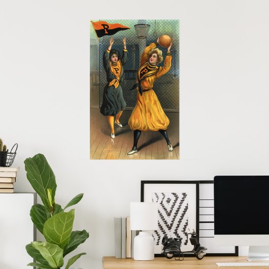 ヴィンテージスポーツ，女子バスケットボールチーム ポスター (ホームオフィス)