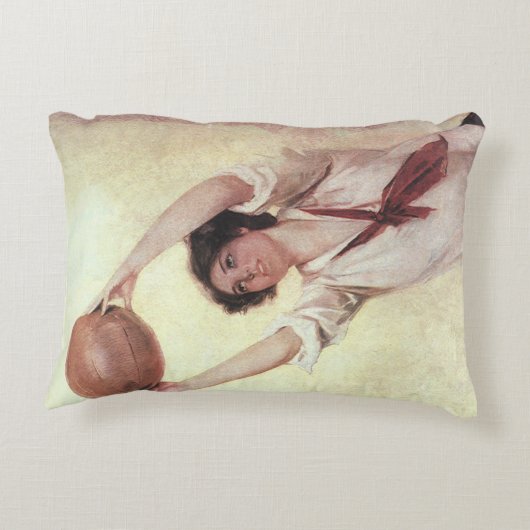 ヴィンテージスポーツ,女子バスケットボール選手(ボール付き) アクセントクッション (裏面)