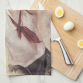 ヴィンテージスポーツ，女子バスケットボール選手（ボール付き） キッチンタオル (四つ折り)