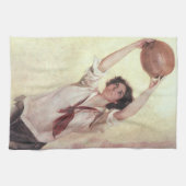 ヴィンテージスポーツ，女子バスケットボール選手（ボール付き） キッチンタオル (横)