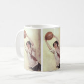 ヴィンテージスポーツ，女子バスケットボール選手（ボール付き） コーヒーマグカップ (正面左)