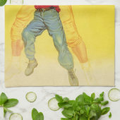 ヴィンテージスポーツ，将来のサッカークォーターバックとしての少年 キッチンタオル (折り畳み)