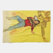 ヴィンテージスポーツ，将来のサッカークォーターバックとしての少年 キッチンタオル (横)