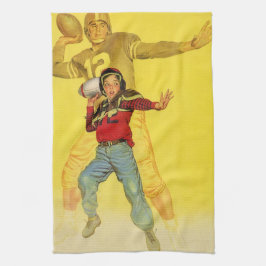 ヴィンテージスポーツ，将来のサッカークォーターバックとしての少年 キッチンタオル