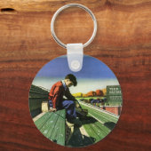 ヴィンテージスポーツ，悲しいサッカーファンとメガホン キーホルダー (正面)