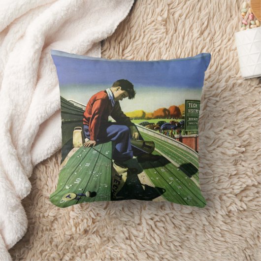 ヴィンテージスポーツ，悲しいサッカーファンとメガホン クッション (ブランケット)