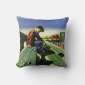 ヴィンテージスポーツ，悲しいサッカーファンとメガホン クッション (正面)