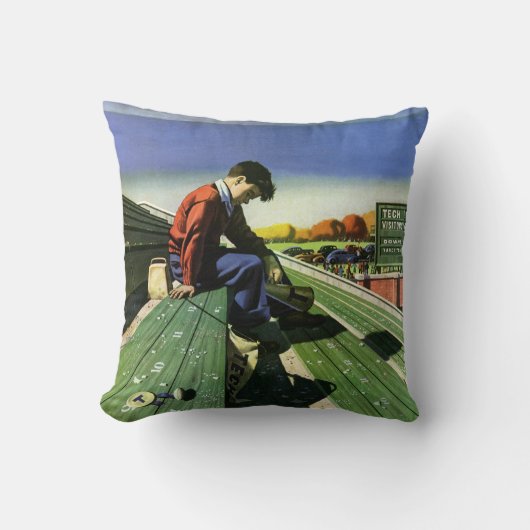 ヴィンテージスポーツ，悲しいサッカーファンとメガホン クッション (正面)