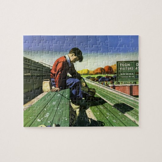 ヴィンテージスポーツ，悲しいサッカーファンとメガホン ジグソーパズル (横)