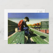 ヴィンテージスポーツ，悲しいサッカーファンとメガホン ポストカード (正面/裏面)