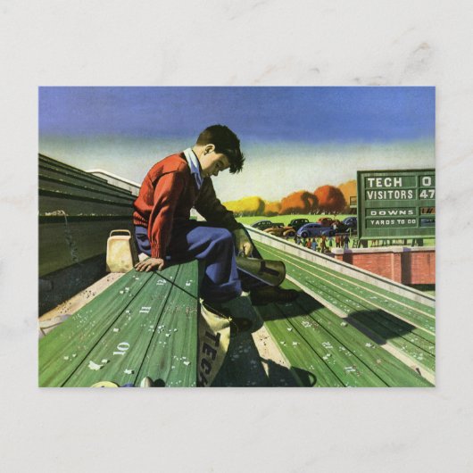 ヴィンテージスポーツ，悲しいサッカーファンとメガホン ポストカード (正面)